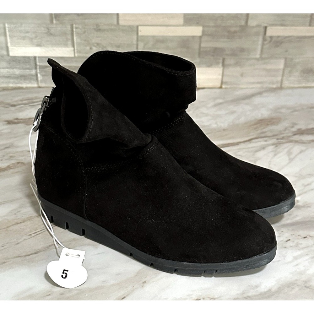 Women's Size 5 Basic Editions Boots Ankle Booties Black Faux Suede Boot NWT
